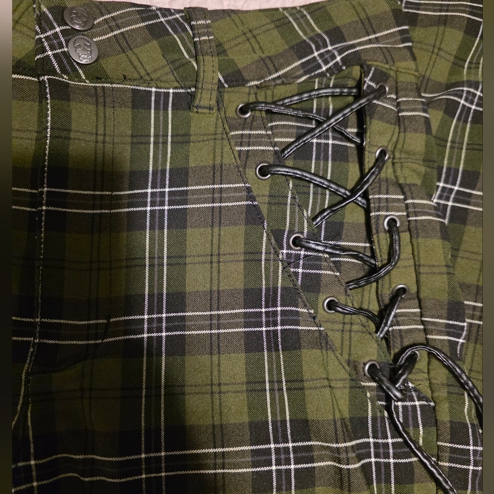 Killstar Olive Green Plaid Lace-Up Skinny Pants Size M - Picture 5 of 8